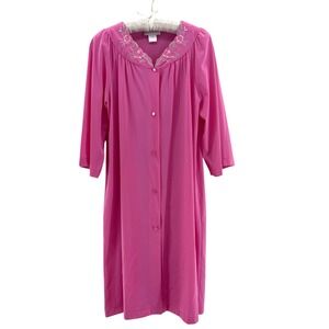 Shadowline Robe Womens S Pink Peignoir Floral Embroidered Button Front Coquette